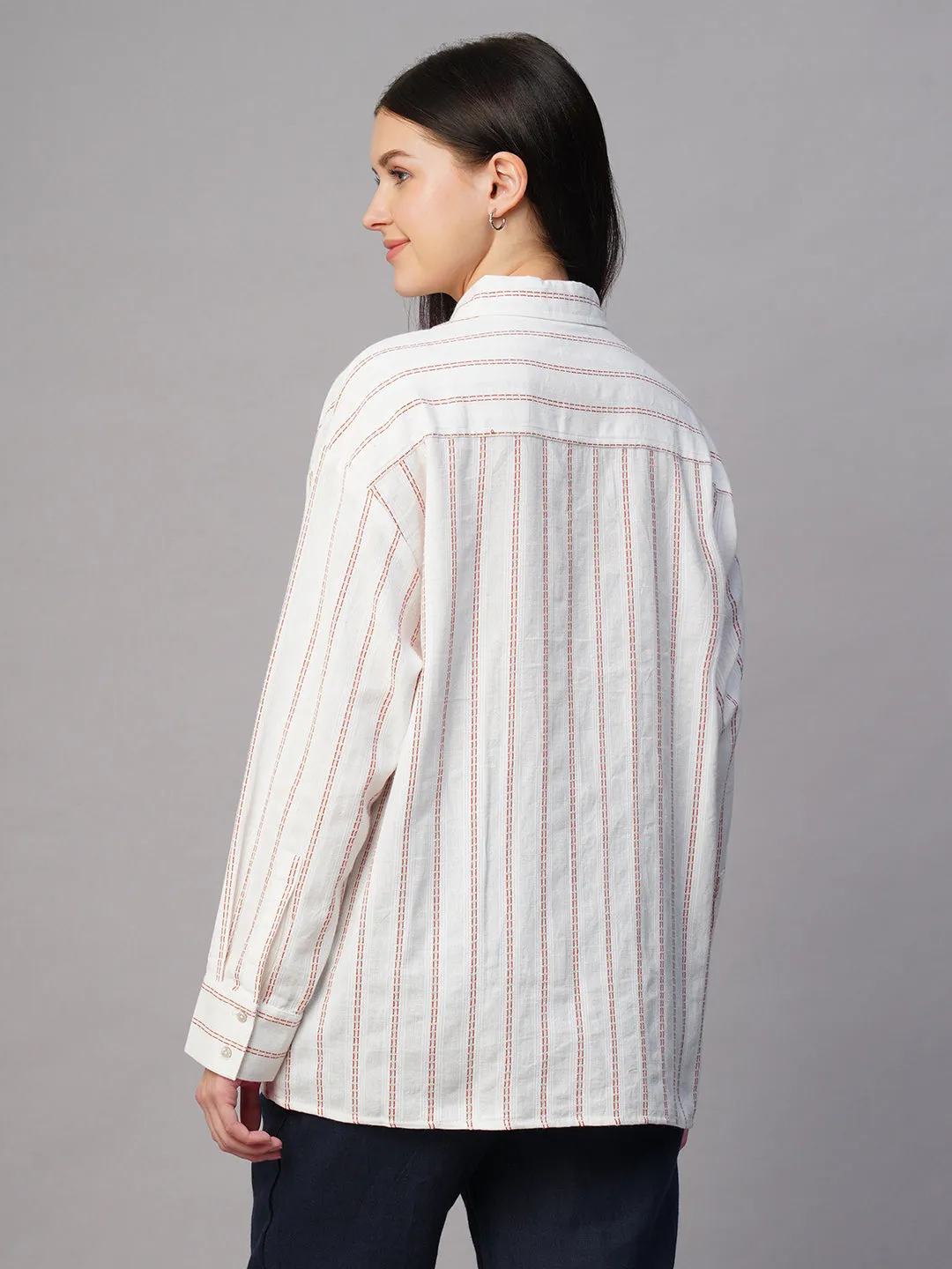 Women's Rust/Natural Cotton Linen Boxy Fit Blouse