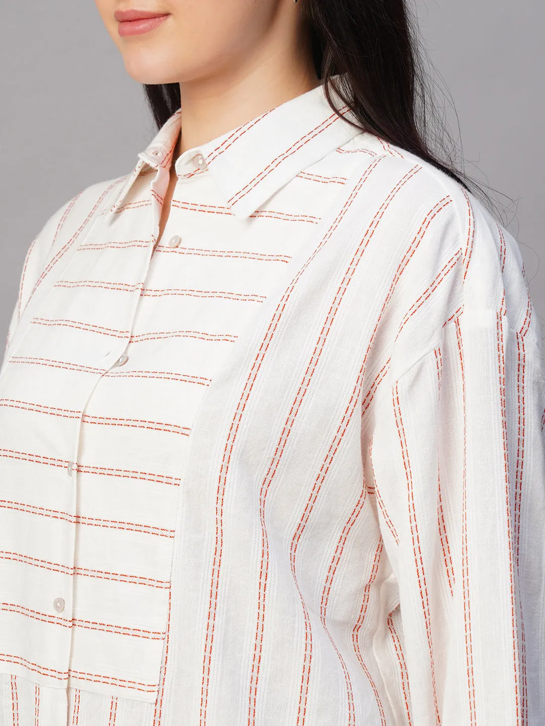 Women's Rust/Natural Cotton Linen Boxy Fit Blouse