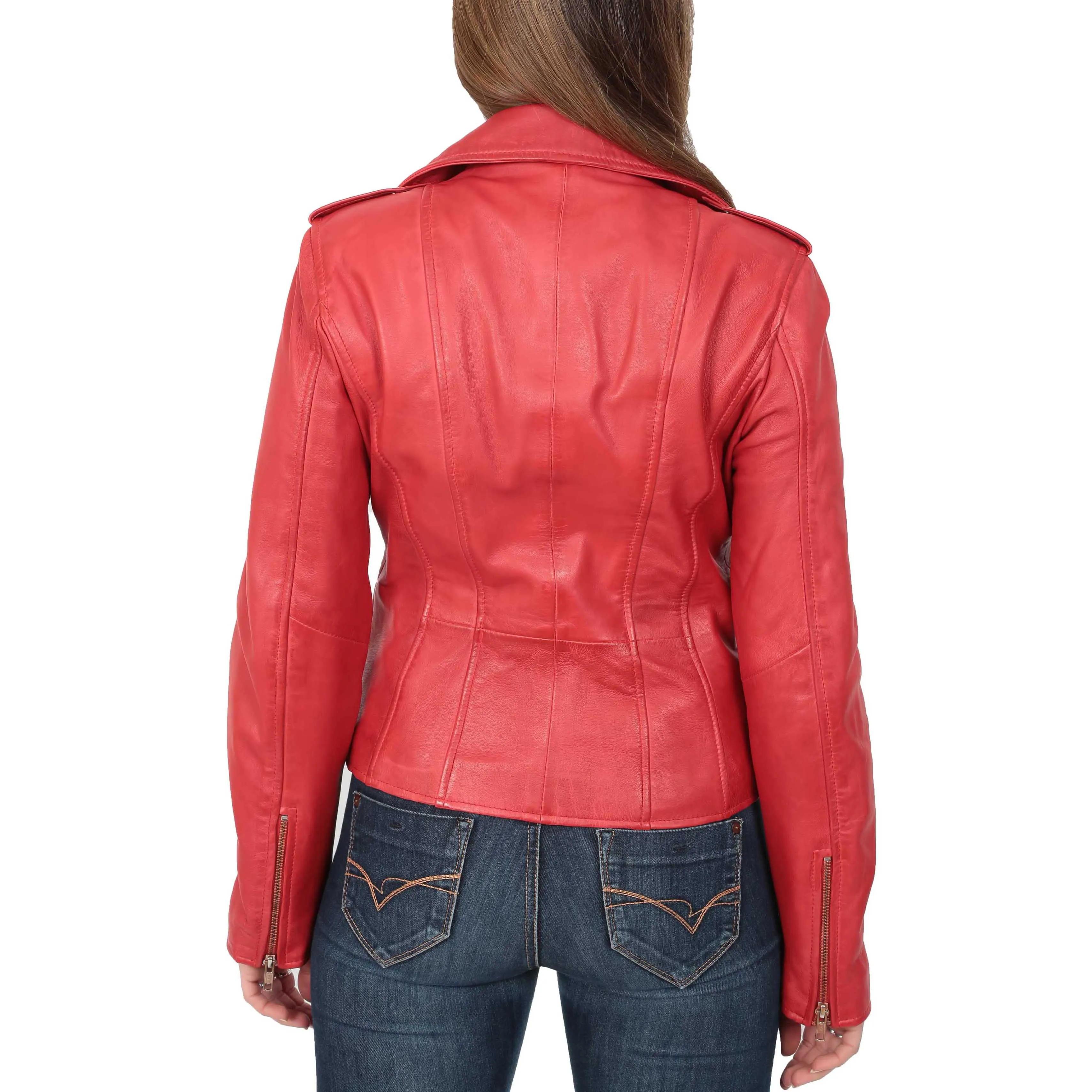 Womens Trendy Biker Leather Jacket Beyonce Red