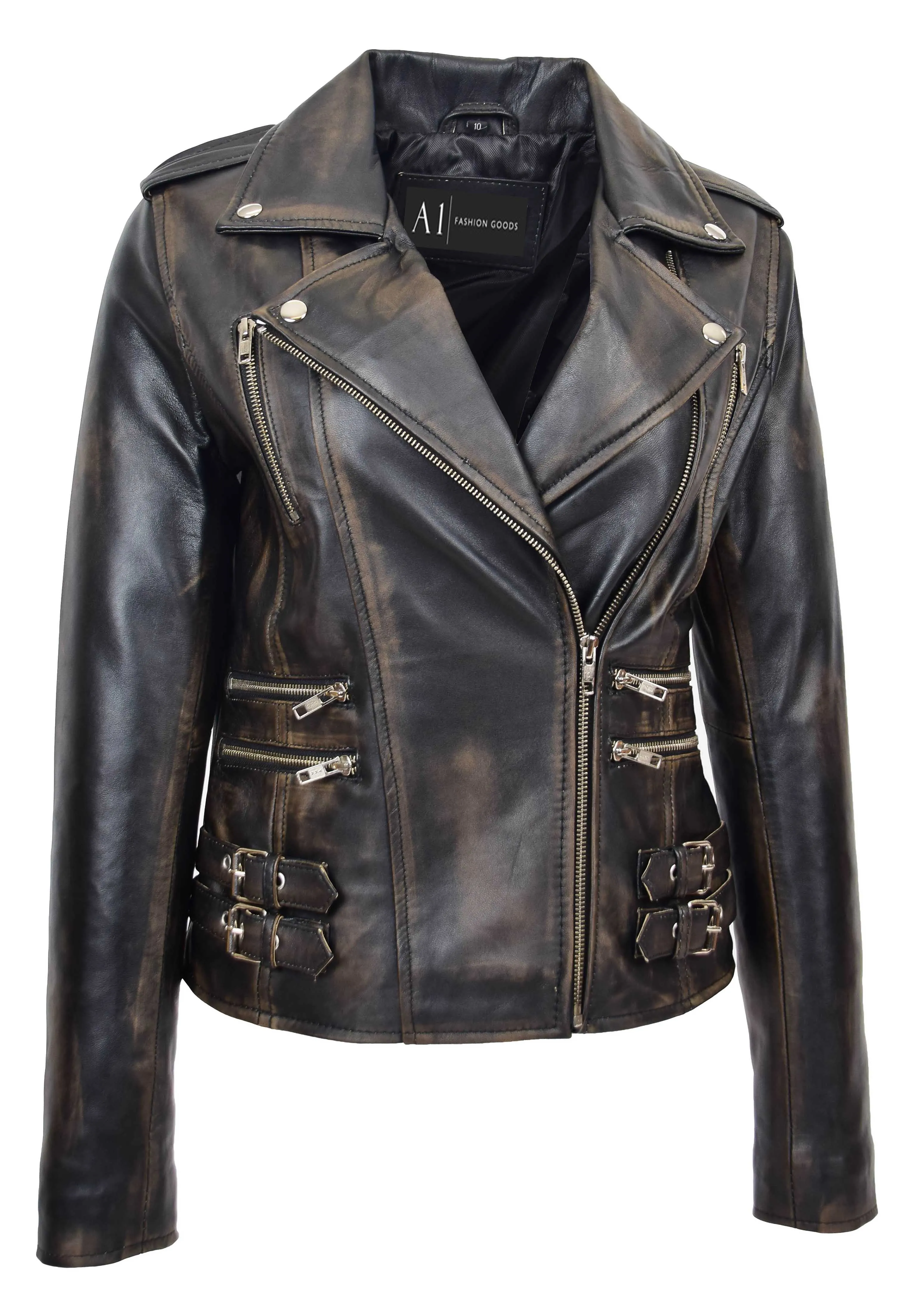 Womens Trendy Biker Leather Jacket Beyonce Rub Off