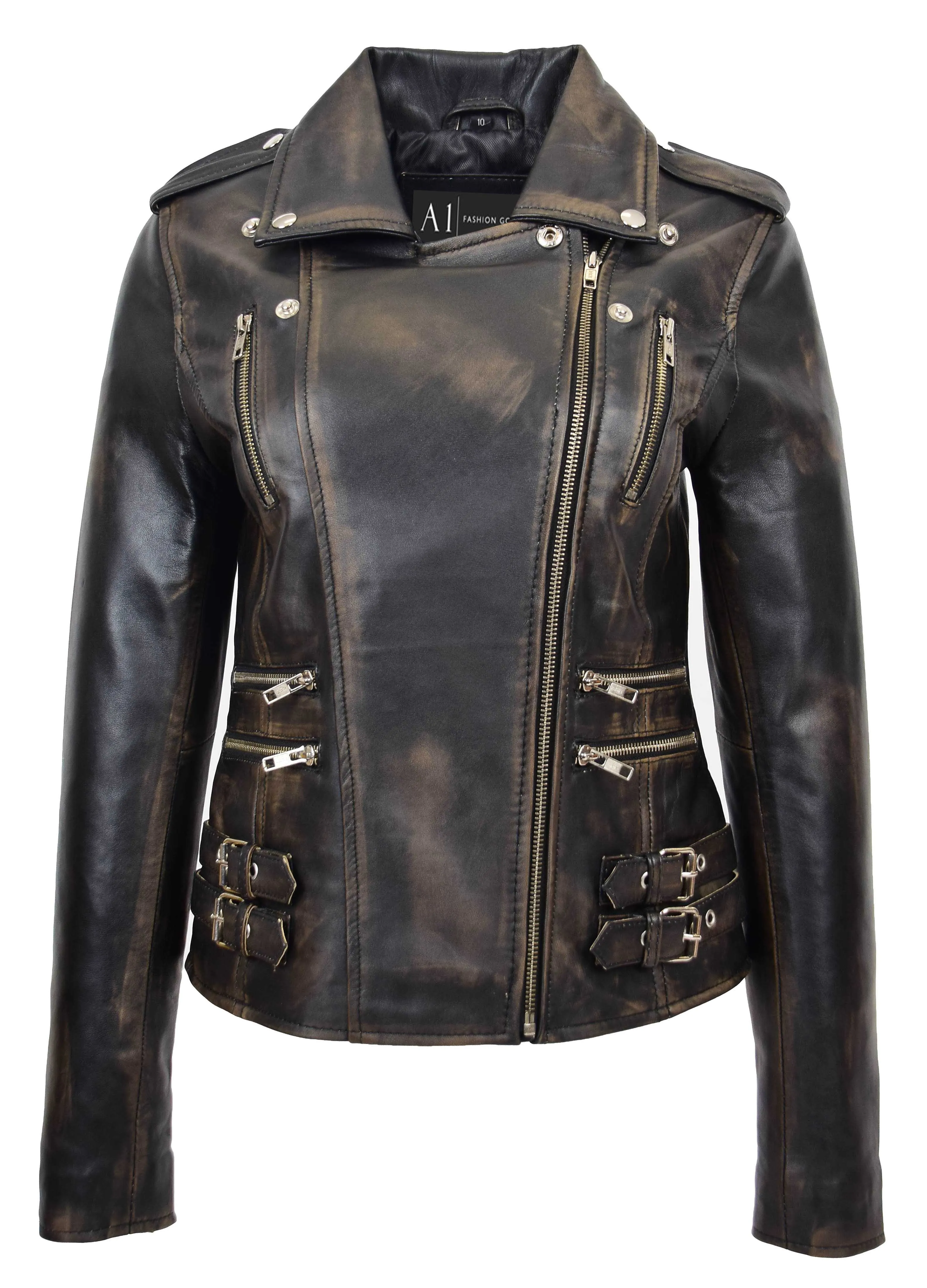 Womens Trendy Biker Leather Jacket Beyonce Rub Off