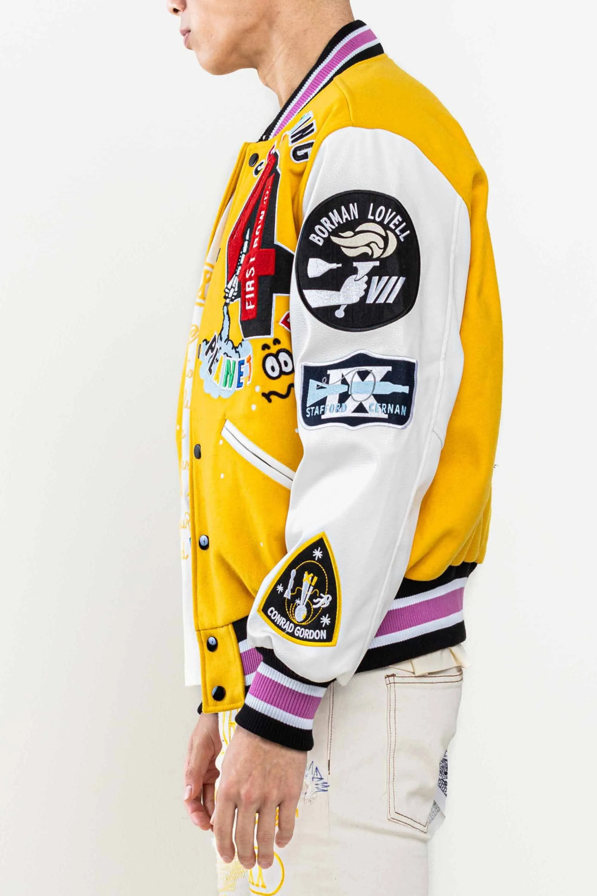 Yellow Searching Planet B Varsity Jacket