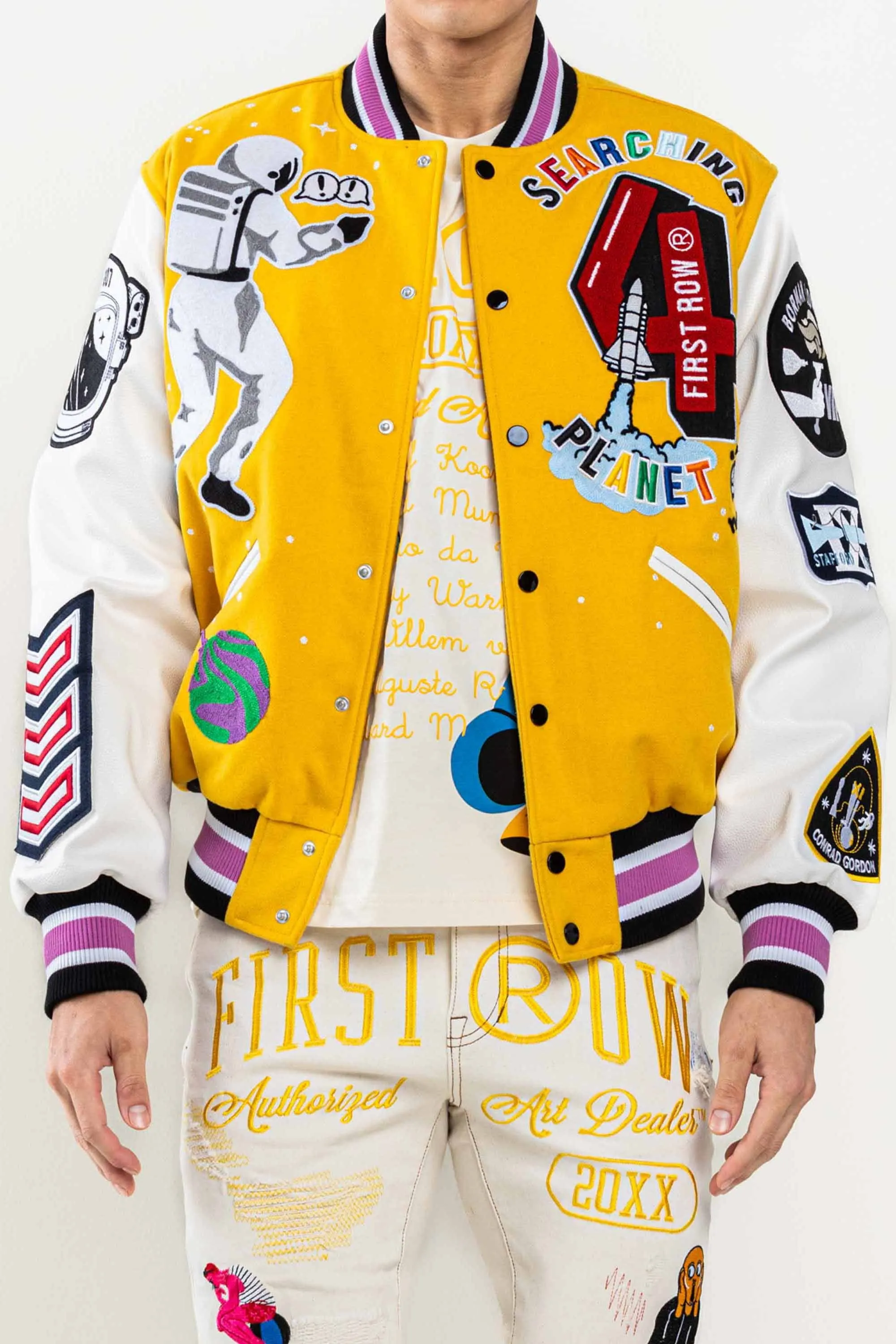 Yellow Searching Planet B Varsity Jacket